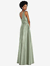 Rear View Thumbnail - Sage Jewel-Neck V-Back Maxi Dress with Mini Sash