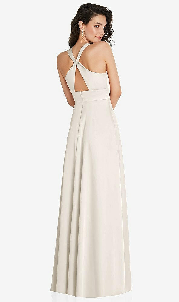 Back View - Ivory Shirred Shoulder Criss Cross Back Maxi Dress with Front Slit
