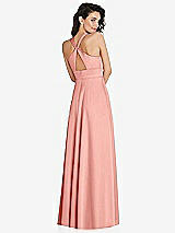 Rear View Thumbnail - Rose Shirred Shoulder Criss Cross Back Maxi Dress with Front Slit