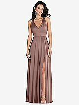 Front View Thumbnail - Sienna Shirred Shoulder Criss Cross Back Maxi Dress with Front Slit