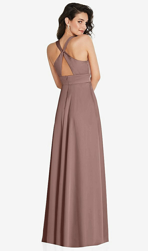Back View - Sienna Shirred Shoulder Criss Cross Back Maxi Dress with Front Slit