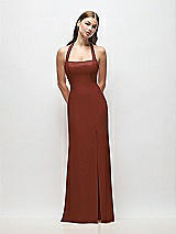 Front View Thumbnail - Auburn Moon Tie Halter Open Back Trumpet Gown 