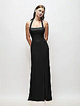 Front View Thumbnail - Black Tie Halter Open Back Trumpet Gown 