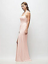 Side View Thumbnail - Blush Tie Halter Open Back Trumpet Gown 