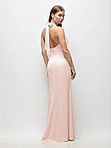 Rear View Thumbnail - Blush Tie Halter Open Back Trumpet Gown 