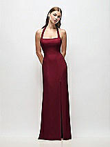 Front View Thumbnail - Burgundy Tie Halter Open Back Trumpet Gown