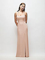 Front View Thumbnail - Cameo Tie Halter Open Back Trumpet Gown 