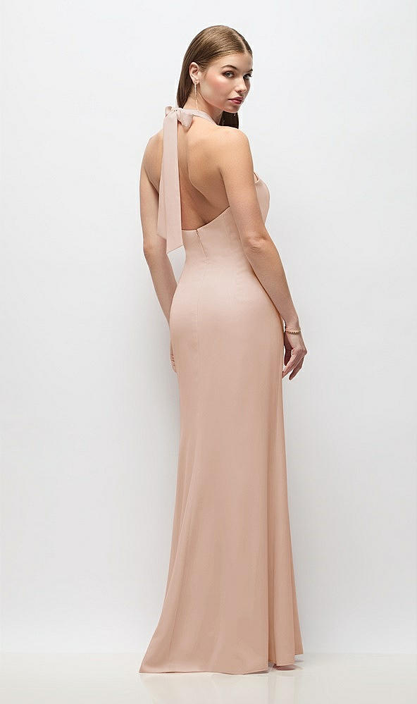 Back View - Cameo Tie Halter Open Back Trumpet Gown 