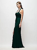 Side View Thumbnail - Evergreen Tie Halter Open Back Trumpet Gown