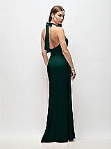 Rear View Thumbnail - Evergreen Tie Halter Open Back Trumpet Gown