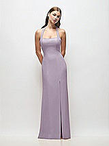 Front View Thumbnail - Lilac Haze Tie Halter Open Back Trumpet Gown 