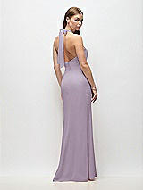 Rear View Thumbnail - Lilac Haze Tie Halter Open Back Trumpet Gown 