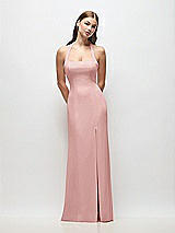Front View Thumbnail - Rose Tie Halter Open Back Trumpet Gown 