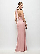 Rear View Thumbnail - Rose Tie Halter Open Back Trumpet Gown 