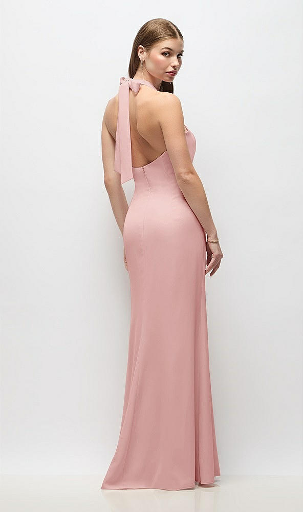 Back View - Rose Tie Halter Open Back Trumpet Gown 