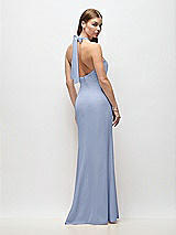 Rear View Thumbnail - Sky Blue Tie Halter Open Back Trumpet Gown