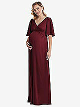 Front View Thumbnail - Cabernet Flutter Bell Sleeve Empire Maternity Dress
