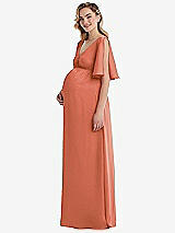 Side View Thumbnail - Terracotta Copper Flutter Bell Sleeve Empire Maternity Dress