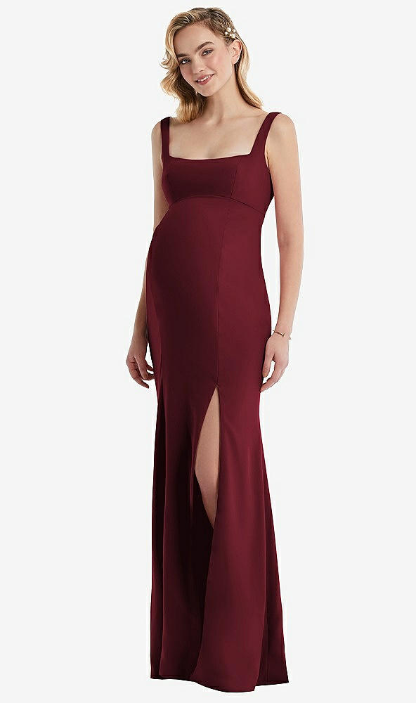 Front View - Cabernet Wide Strap Square Neck Maternity Trumpet Gown