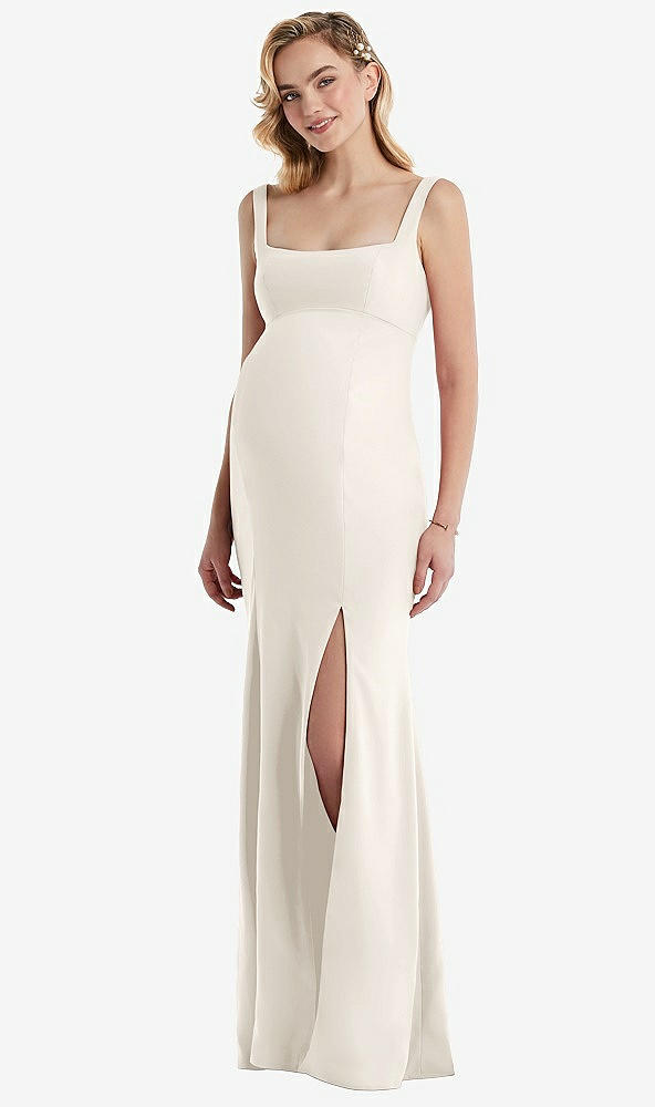 Front View - Ivory Wide Strap Square Neck Maternity Trumpet Gown