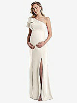 Front View Thumbnail - Ivory One-Shoulder Ruffle Sleeve Maternity Trumpet Gown