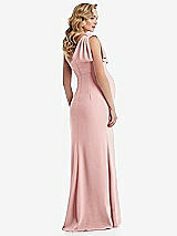 Rear View Thumbnail - Rose One-Shoulder Ruffle Sleeve Maternity Trumpet Gown