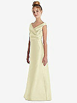 Side View Thumbnail - Butter Yellow Off-the-Shoulder Draped Wrap Satin Junior Bridesmaid Dress