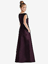 Rear View Thumbnail - Deep Plum Off-the-Shoulder Draped Wrap Satin Junior Bridesmaid Dress
