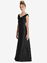 Side View Thumbnail - Black Off-the-Shoulder Draped Wrap Satin Junior Bridesmaid Dress