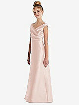 Side View Thumbnail - Blush Off-the-Shoulder Draped Wrap Satin Junior Bridesmaid Dress