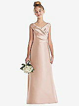 Front View Thumbnail - Cameo Off-the-Shoulder Draped Wrap Satin Junior Bridesmaid Dress