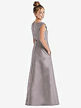 Rear View Thumbnail - Cashmere Gray Off-the-Shoulder Draped Wrap Satin Junior Bridesmaid Dress