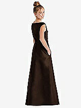 Rear View Thumbnail - Espresso Off-the-Shoulder Draped Wrap Satin Junior Bridesmaid Dress