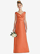 Front View Thumbnail - Portofino Orange Off-the-Shoulder Draped Wrap Satin Junior Bridesmaid Dress