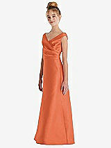 Side View Thumbnail - Portofino Orange Off-the-Shoulder Draped Wrap Satin Junior Bridesmaid Dress