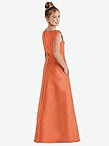 Rear View Thumbnail - Portofino Orange Off-the-Shoulder Draped Wrap Satin Junior Bridesmaid Dress