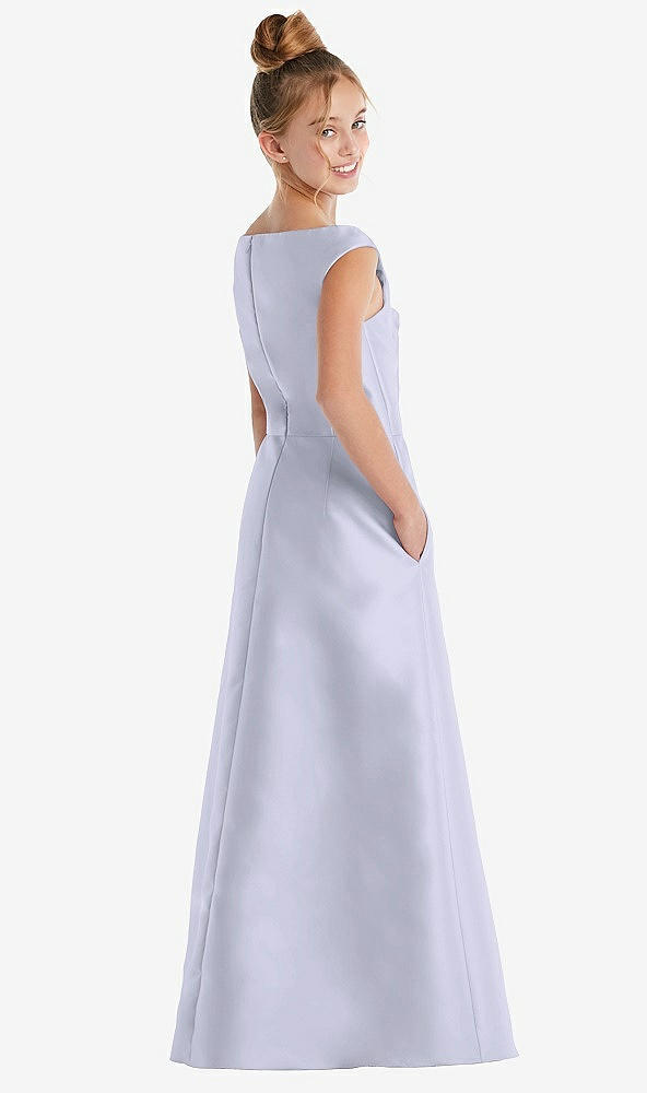 Back View - Silver Dove Off-the-Shoulder Draped Wrap Satin Junior Bridesmaid Dress