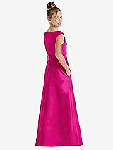 Rear View Thumbnail - Think Pink Off-the-Shoulder Draped Wrap Satin Junior Bridesmaid Dress