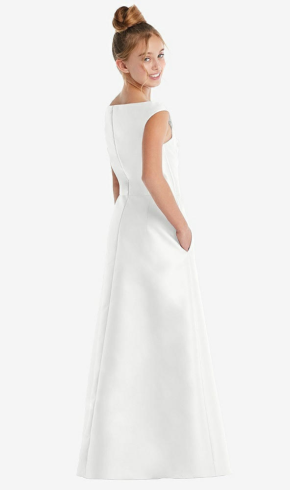 Back View - White Off-the-Shoulder Draped Wrap Satin Junior Bridesmaid Dress