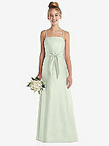 Front View Thumbnail - Mint Green Spaghetti Strap Satin Junior Bridesmaid Dress with Mini Sash