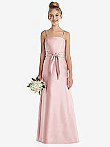 Front View Thumbnail - Ballet Pink Spaghetti Strap Satin Junior Bridesmaid Dress with Mini Sash