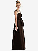 Side View Thumbnail - Espresso Spaghetti Strap Satin Junior Bridesmaid Dress with Mini Sash