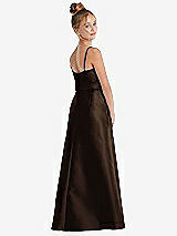 Rear View Thumbnail - Espresso Spaghetti Strap Satin Junior Bridesmaid Dress with Mini Sash