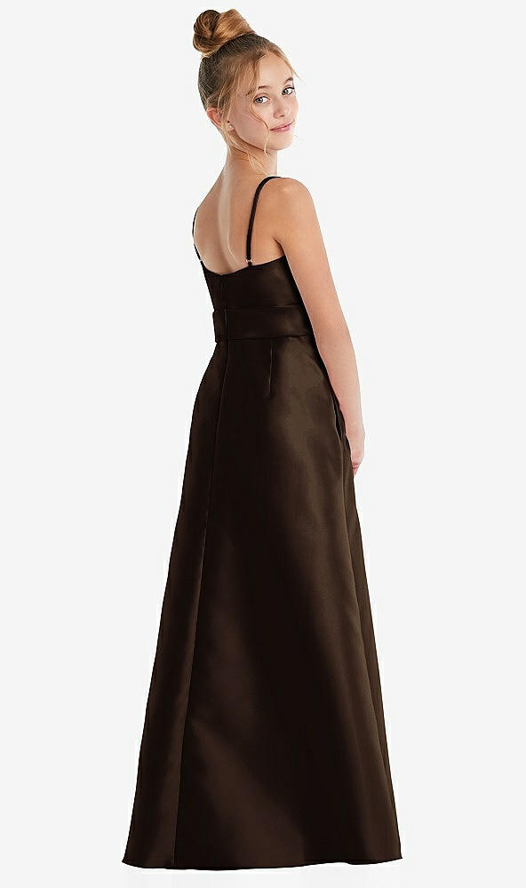 Back View - Espresso Spaghetti Strap Satin Junior Bridesmaid Dress with Mini Sash