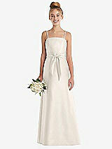Front View Thumbnail - Ivory Spaghetti Strap Satin Junior Bridesmaid Dress with Mini Sash
