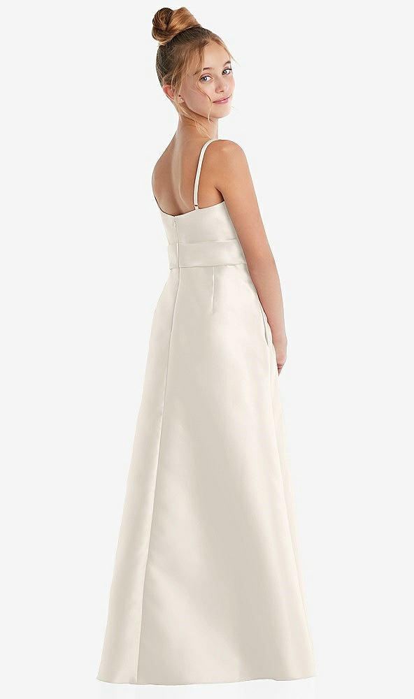 Back View - Ivory Spaghetti Strap Satin Junior Bridesmaid Dress with Mini Sash