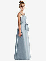 Side View Thumbnail - Mist Spaghetti Strap Satin Junior Bridesmaid Dress with Mini Sash