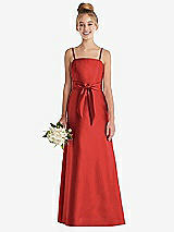 Front View Thumbnail - Poppy Red Spaghetti Strap Satin Junior Bridesmaid Dress with Mini Sash