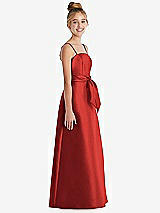 Side View Thumbnail - Poppy Red Spaghetti Strap Satin Junior Bridesmaid Dress with Mini Sash
