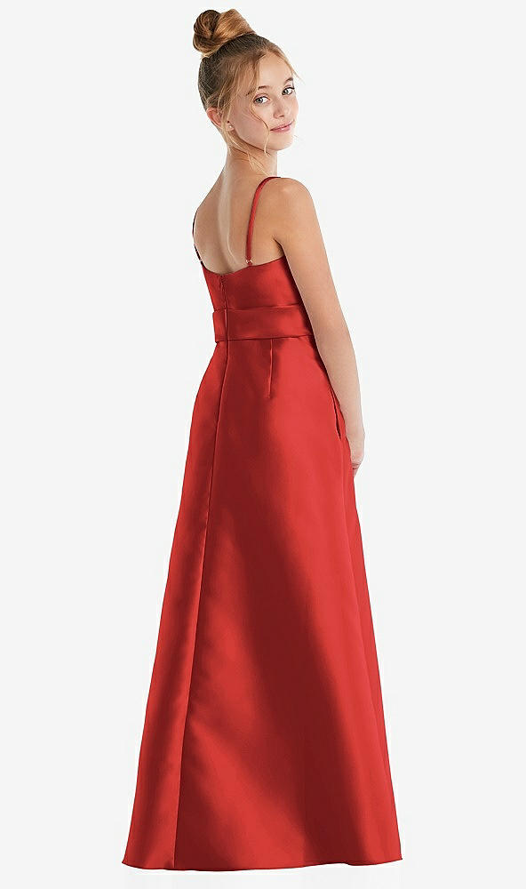 Back View - Poppy Red Spaghetti Strap Satin Junior Bridesmaid Dress with Mini Sash